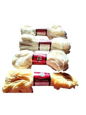 Aunt Lydia's Heavy Rug Yarn (4) Skeins Cream/White 70 Yds Blended Rayon Cotton